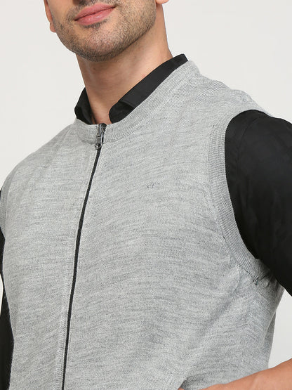 Colorplus Men Grey Solid Regular Fit Acrylic Blend Sweater