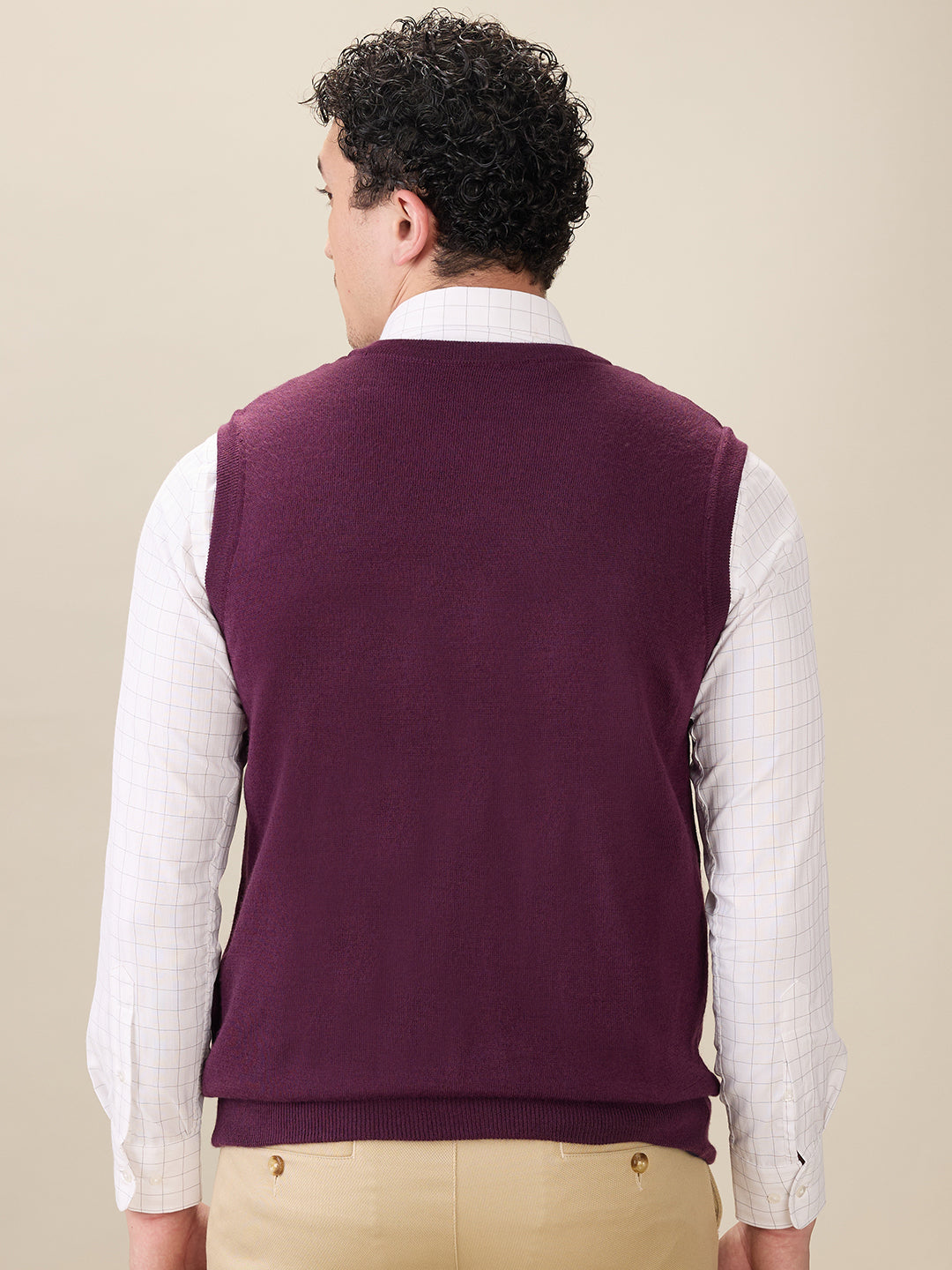 Colorplus Men Maroon Solid Regular Fit Acro Blend Sleeveless V Neck Collar Sweater