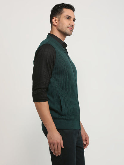 Colorplus Men Green Structure Regular Fit Acrylic Blend Sweater