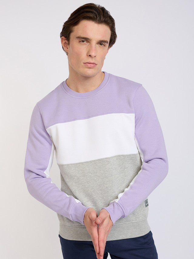 Colorplus Men Purple Solid Regular Fit Cotton Blend Sweatshirt