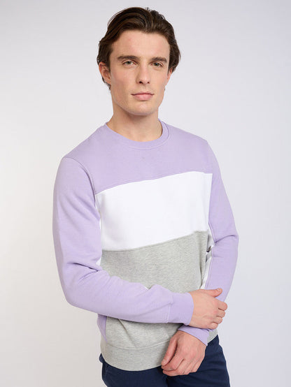 Colorplus Men Purple Solid Regular Fit Cotton Blend Sweatshirt