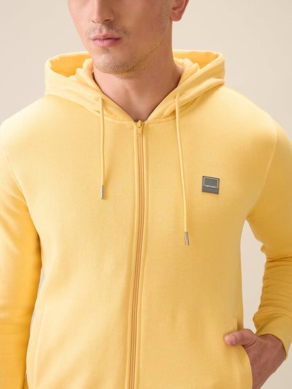 Colorplus Men Yellow Solid Regular Fit Cotton Blend Full Sleeve Sweatshirt