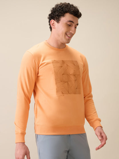 Colorplus Men Orange Printed Regular Fit Cotton Blend Full Sleeve Sweatshirt