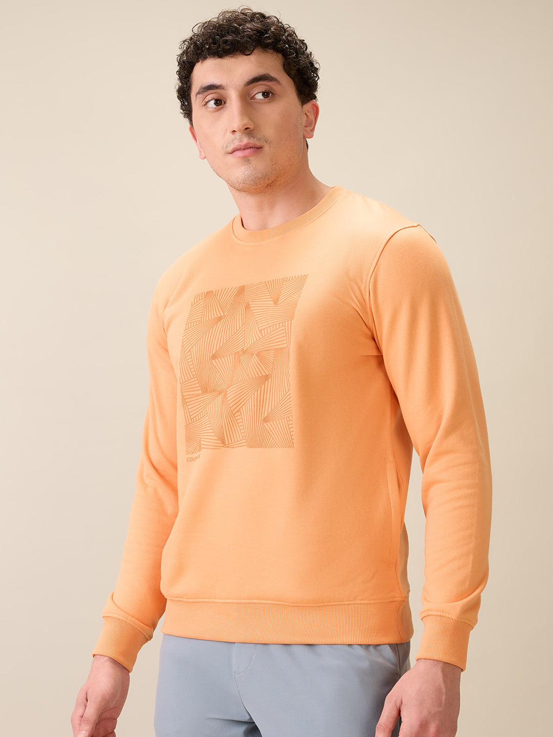 Colorplus Men Orange Printed Regular Fit Cotton Blend Full Sleeve Sweatshirt