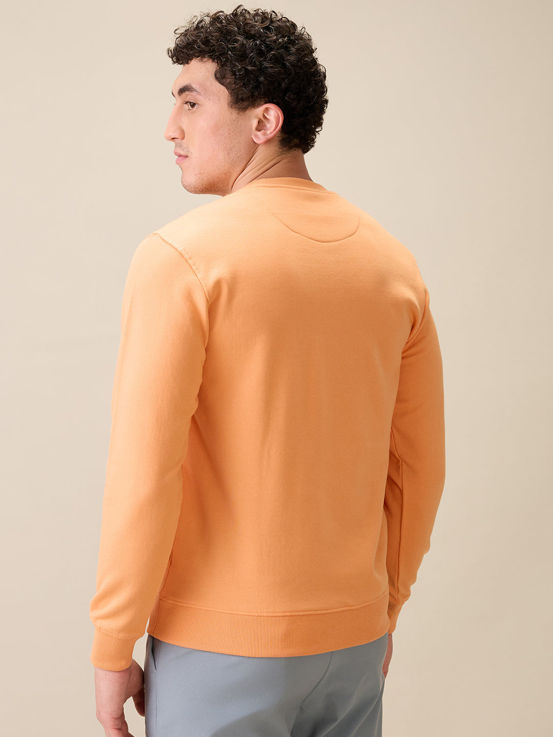 Colorplus Men Orange Printed Regular Fit Cotton Blend Full Sleeve Sweatshirt