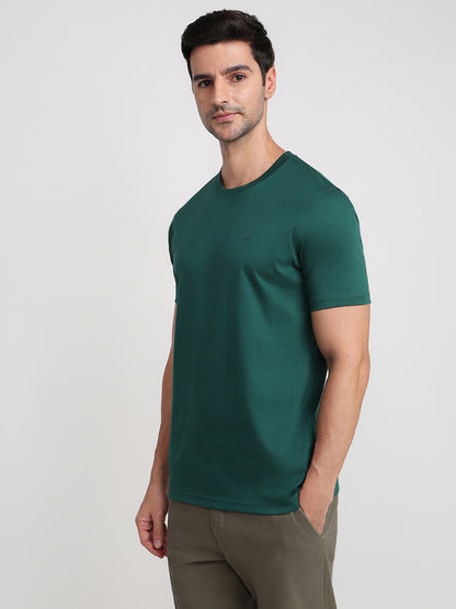 Colorplus Men Green Solid Regular Fit Cotton Half Sleeve Round Neck Collar T-Shirt