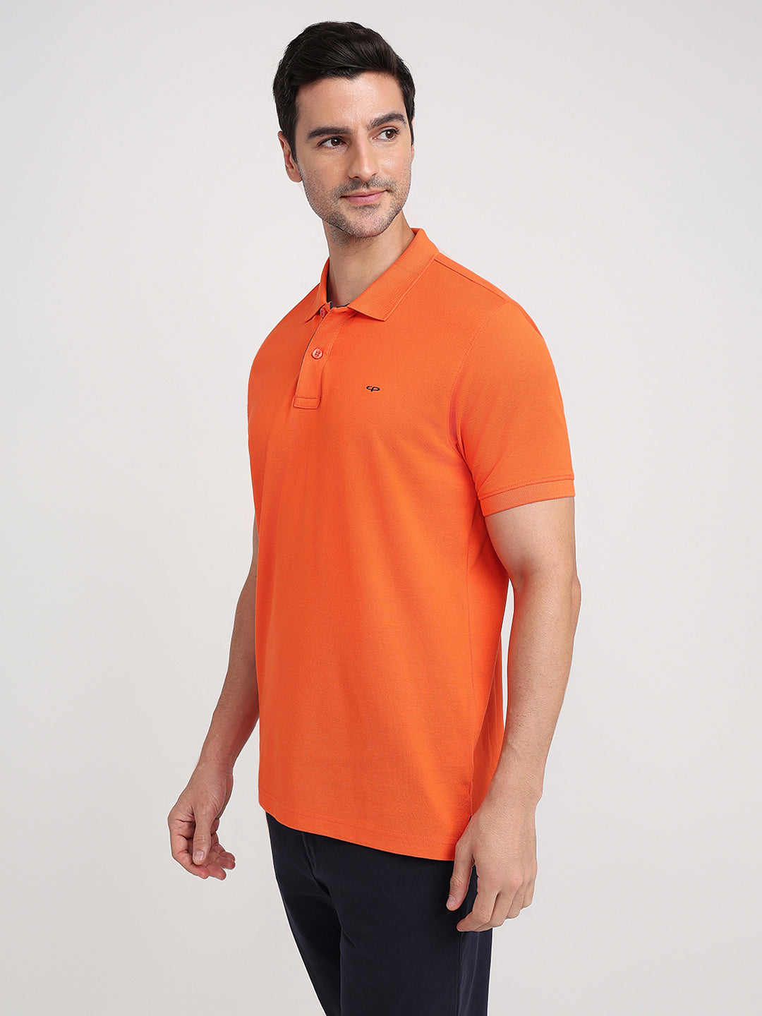 Colorplus Men Orange Solid Regular Fit Cotton Half Sleeve T-Shirt