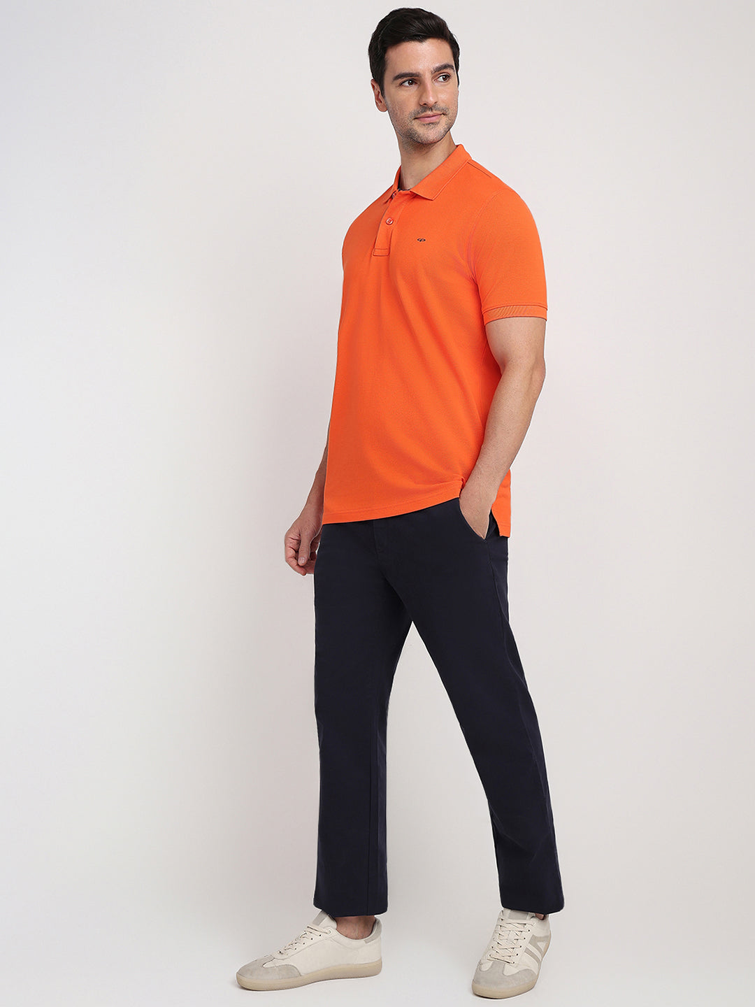 Colorplus Men Orange Solid Regular Fit Cotton Half Sleeve T-Shirt