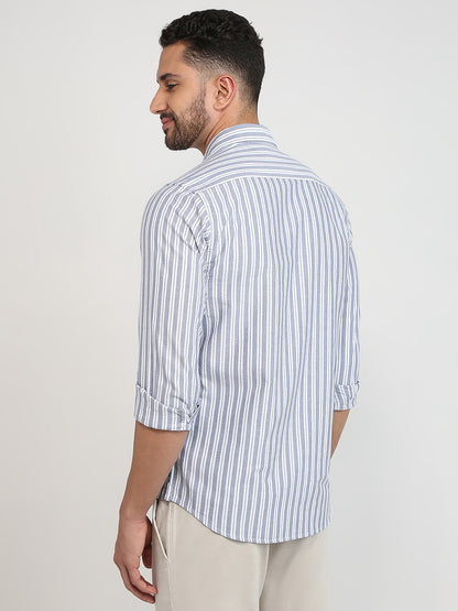 Colorplus Men Blue Stripe Slim Fit Cotton Casual Shirt