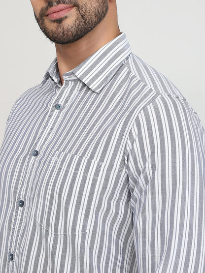 Colorplus Men Blue Stripe Slim Fit Cotton Casual Shirt