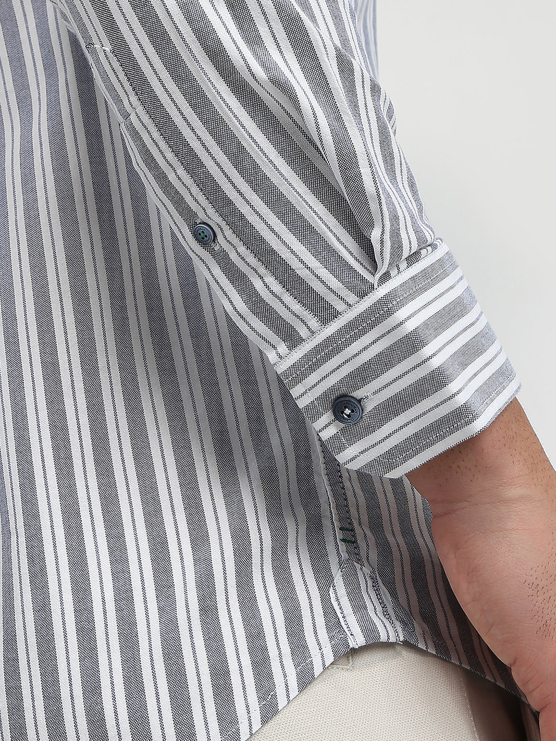 Colorplus Men Blue Stripe Slim Fit Cotton Casual Shirt