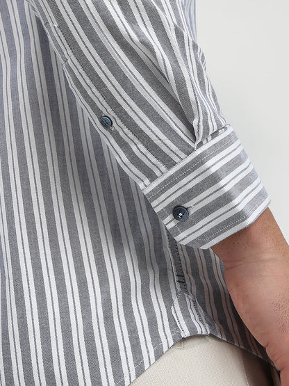 Colorplus Men Blue Stripe Slim Fit Cotton Casual Shirt