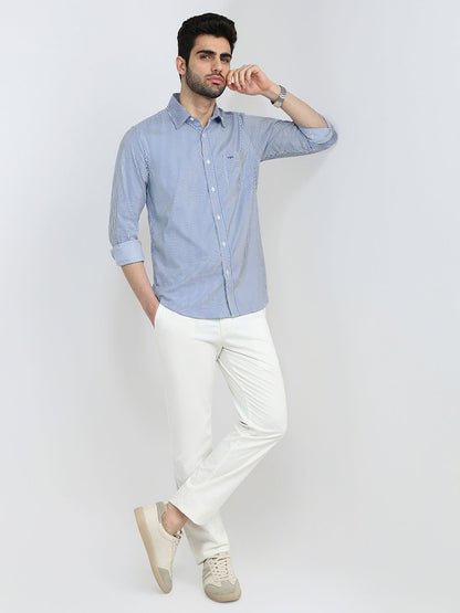 Colorplus Men Blue Stripe Slim Fit Cotton Blend Full Sleeve Casual Shirt