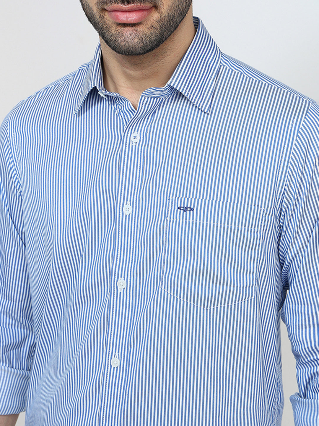 Colorplus Men Blue Stripe Slim Fit Cotton Blend Full Sleeve Casual Shirt