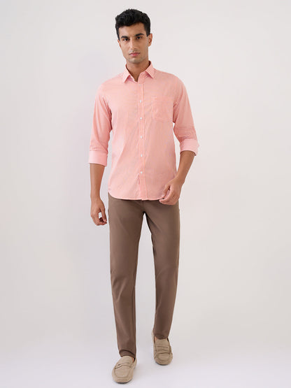 Colorplus Men Orange Stripe Slim Fit Cotton Blend Full Sleeve Casual Shirt