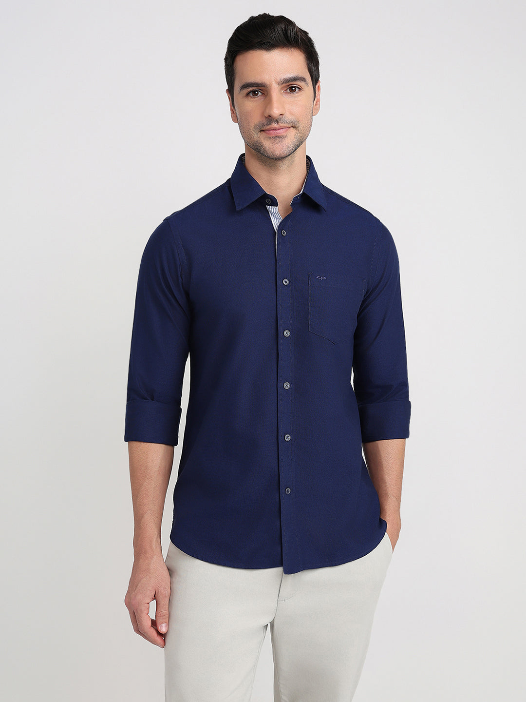 Colorplus Men Blue Solid Slim Fit Cotton Full Sleeve Casual Shirt