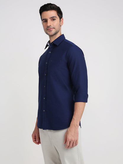 Colorplus Men Blue Solid Slim Fit Cotton Full Sleeve Casual Shirt