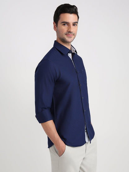 Colorplus Men Blue Solid Slim Fit Cotton Full Sleeve Casual Shirt