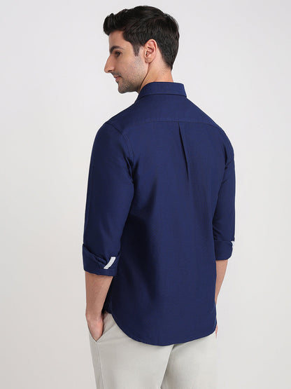 Colorplus Men Blue Solid Slim Fit Cotton Full Sleeve Casual Shirt