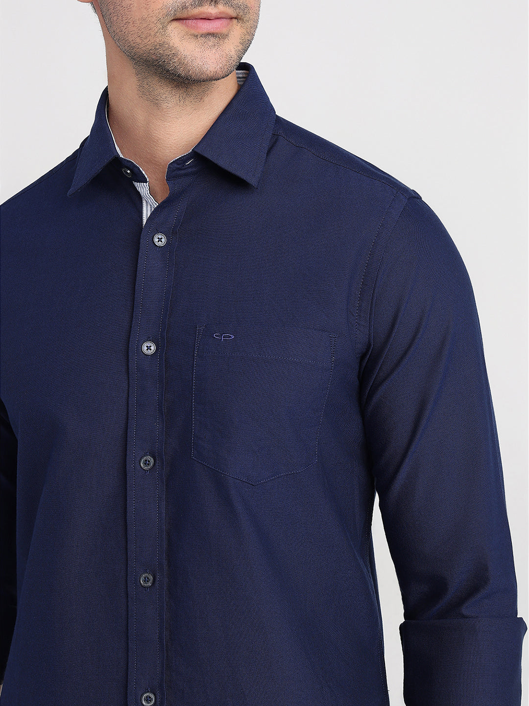 Colorplus Men Blue Solid Slim Fit Cotton Full Sleeve Casual Shirt