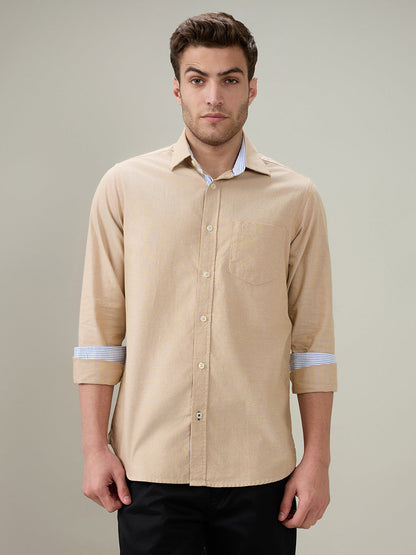 Colorplus Men Brown Solid Slim Fit Cotton Full Sleeve Casual Shirt