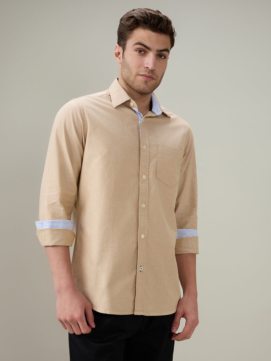 Colorplus Men Brown Solid Slim Fit Cotton Full Sleeve Casual Shirt