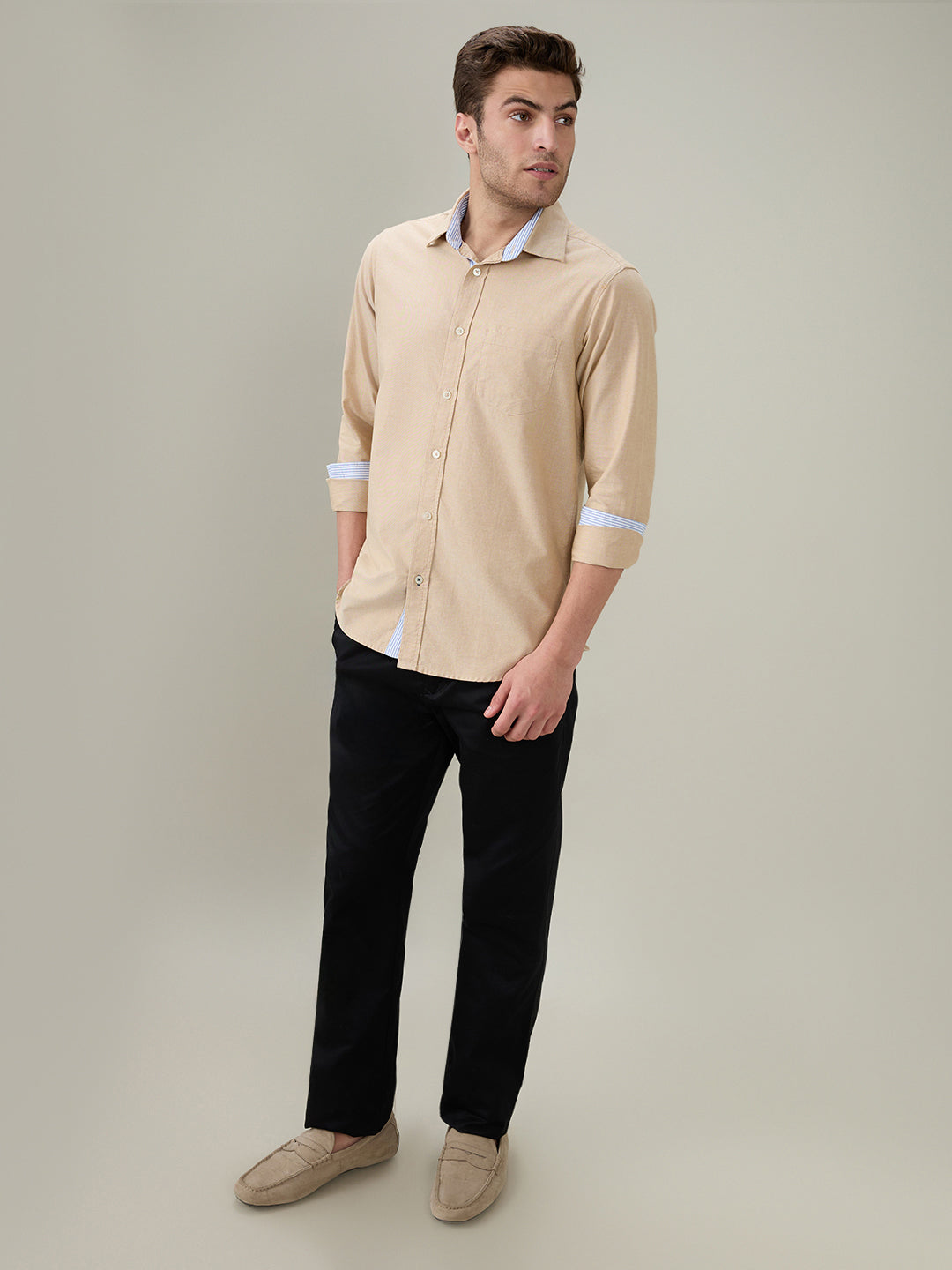 Colorplus Men Brown Solid Slim Fit Cotton Full Sleeve Casual Shirt