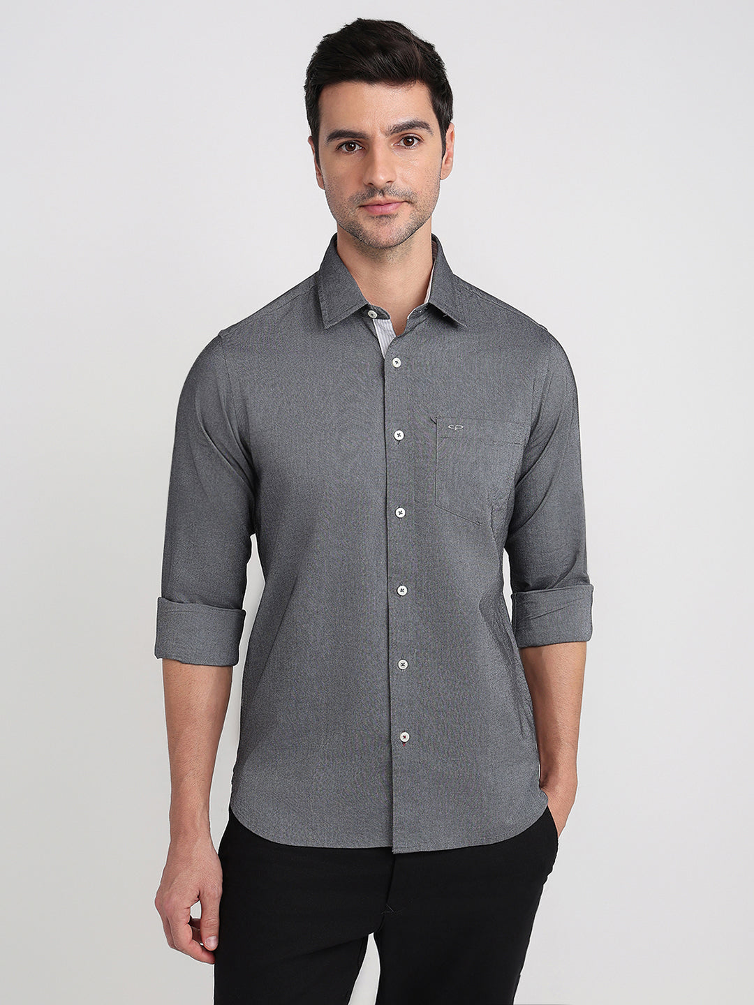 Colorplus Men Grey Solid Slim Fit Cotton Full Sleeve Casual Shirt
