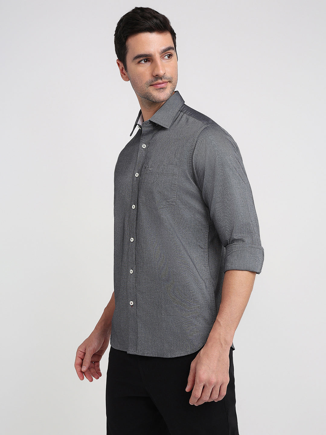 Colorplus Men Grey Solid Slim Fit Cotton Full Sleeve Casual Shirt