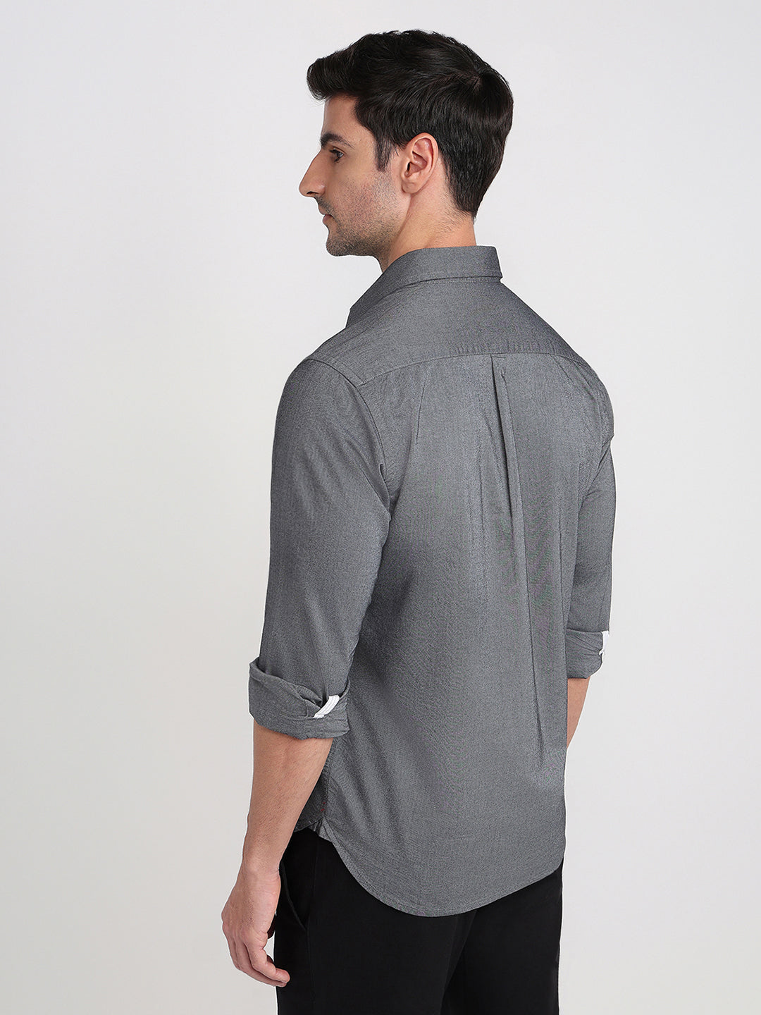 Colorplus Men Grey Solid Slim Fit Cotton Full Sleeve Casual Shirt