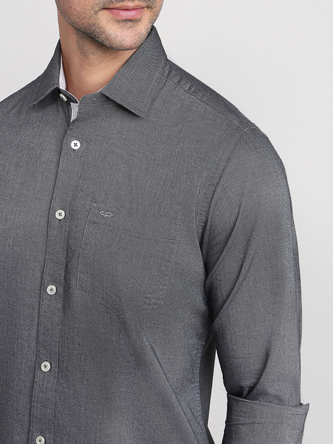 Colorplus Men Grey Solid Slim Fit Cotton Full Sleeve Casual Shirt