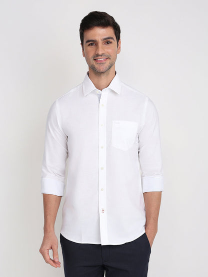 Colorplus Men White Solid Slim Fit Cotton Full Sleeve Casual Shirt