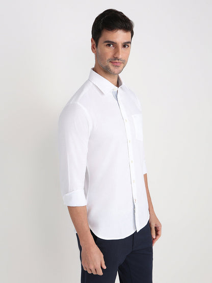 Colorplus Men White Solid Slim Fit Cotton Full Sleeve Casual Shirt