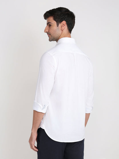 Colorplus Men White Solid Slim Fit Cotton Full Sleeve Casual Shirt