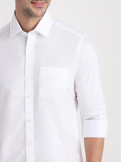 Colorplus Men White Solid Slim Fit Cotton Full Sleeve Casual Shirt