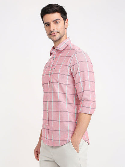 Colorplus Men Orange Checks Slim Fit Cotton Blend Full Sleeve Casual Shirt