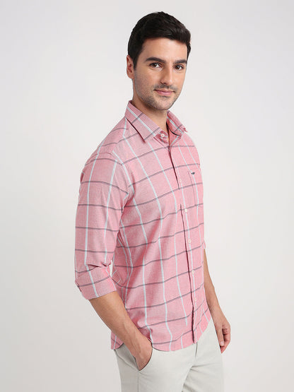 Colorplus Men Orange Checks Slim Fit Cotton Blend Full Sleeve Casual Shirt