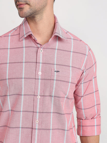 Colorplus Men Orange Checks Slim Fit Cotton Blend Full Sleeve Casual Shirt