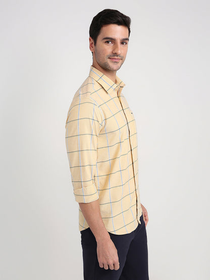 Colorplus Men Yellow Checks Slim Fit Cotton Blend Full Sleeve Casual Shirt