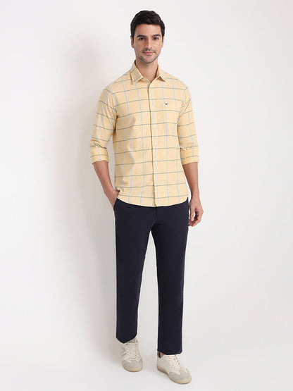Colorplus Men Yellow Checks Slim Fit Cotton Blend Full Sleeve Casual Shirt