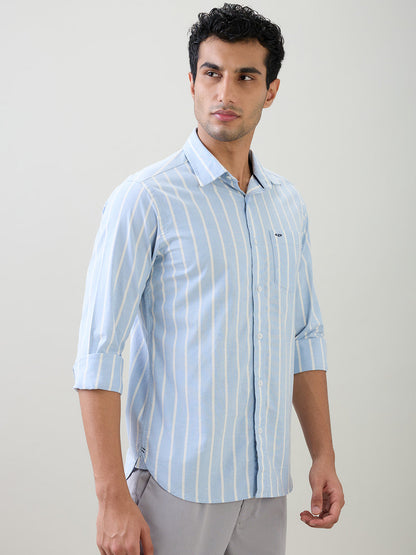 Colorplus Men Blue Solid Slim Fit Cotton Blend Full Sleeve Casual Shirt