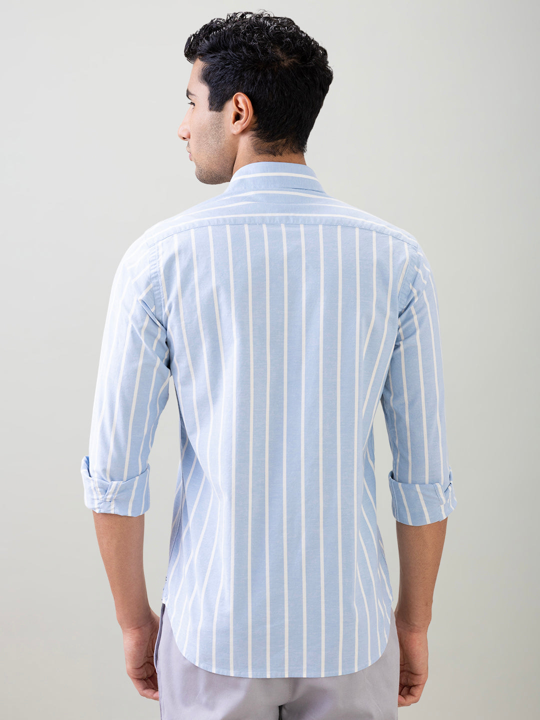 Colorplus Men Blue Solid Slim Fit Cotton Blend Full Sleeve Casual Shirt