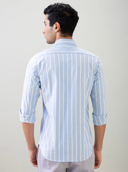 Colorplus Men Blue Solid Slim Fit Cotton Blend Full Sleeve Casual Shirt