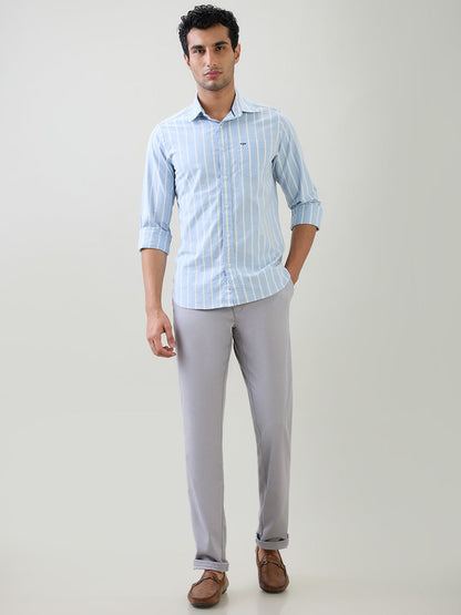 Colorplus Men Blue Solid Slim Fit Cotton Blend Full Sleeve Casual Shirt