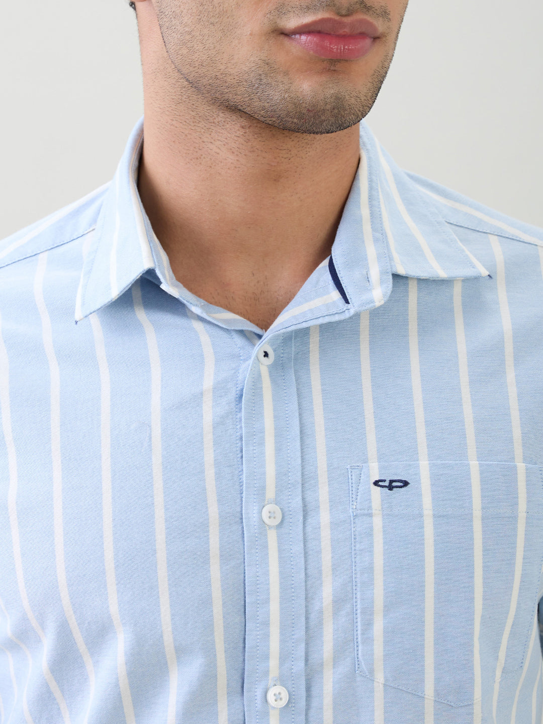 Colorplus Men Blue Solid Slim Fit Cotton Blend Full Sleeve Casual Shirt