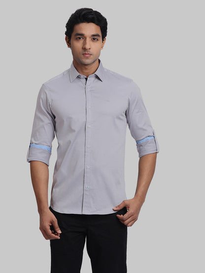Colorplus Men Grey Plain Regular Fit Cotton Blend Casual Shirt