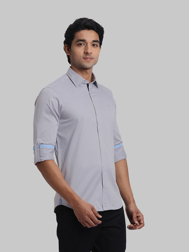 Colorplus Men Grey Plain Regular Fit Cotton Blend Casual Shirt