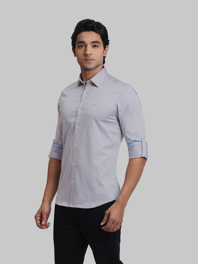 Colorplus Men Grey Plain Regular Fit Cotton Blend Casual Shirt