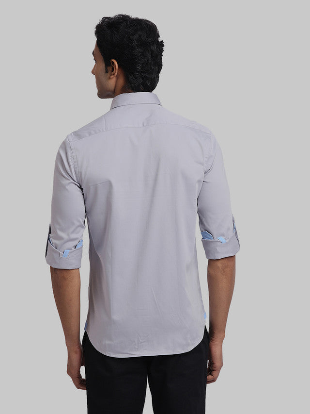 Colorplus Men Grey Plain Regular Fit Cotton Blend Casual Shirt
