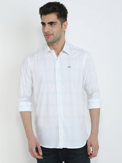Colorplus Men White Checks Regular Fit Cotton Blend Full Sleeve Casual Shirt